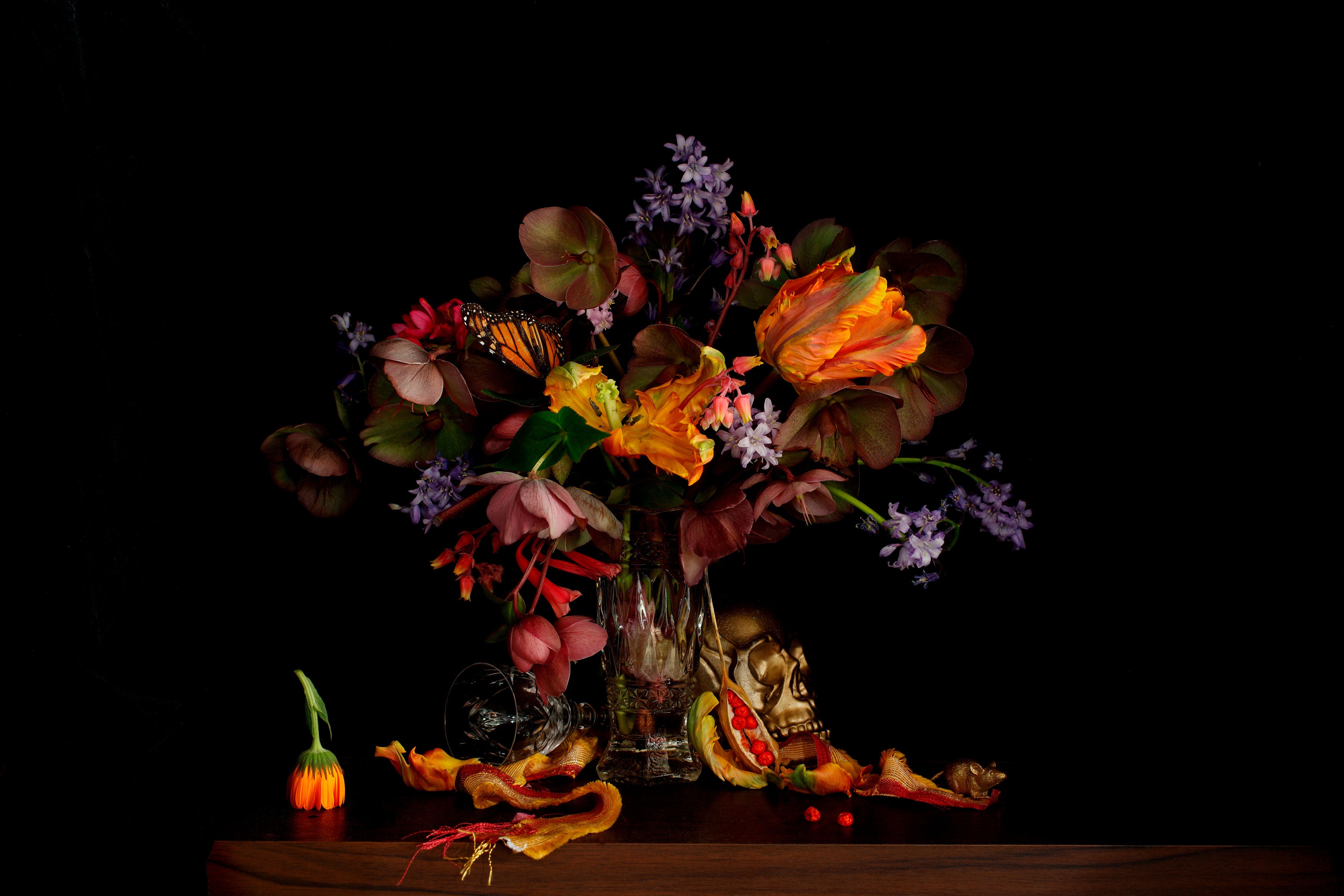 Still Life with Skull and Orange Flowers