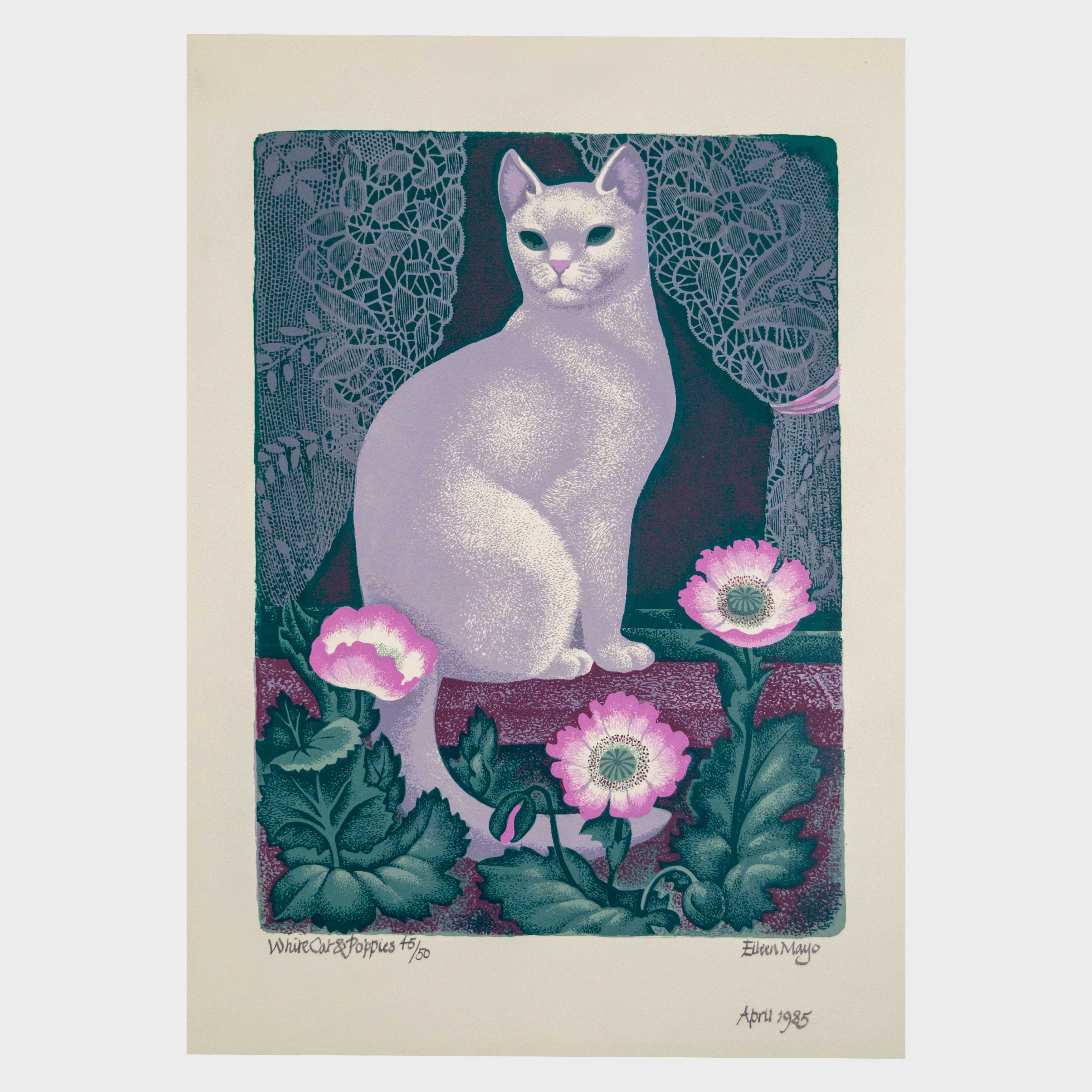 White Cat & Poppies