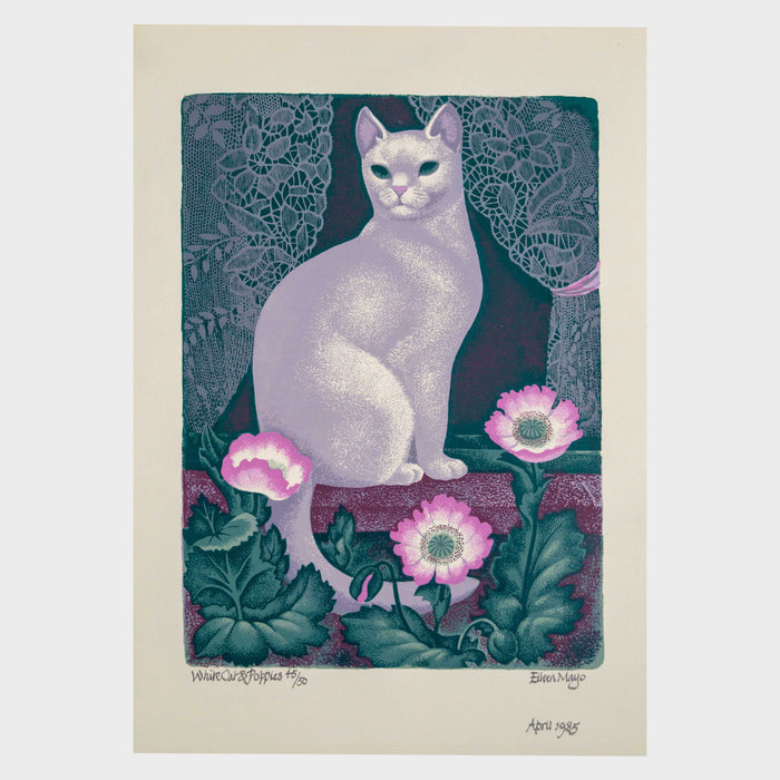 White Cat & Poppies