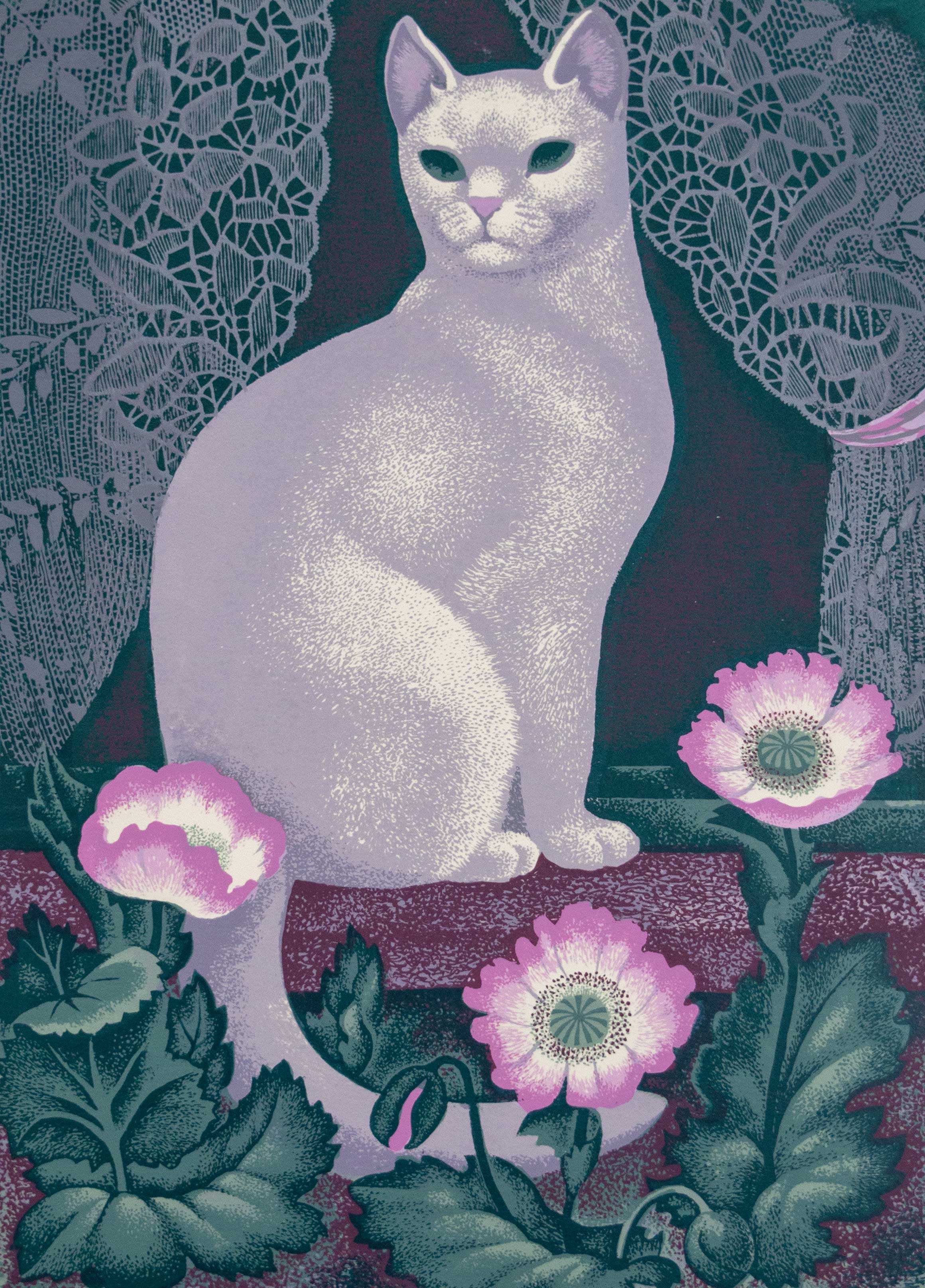 White Cat & Poppies