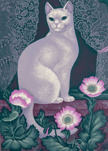 White Cat & Poppies