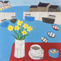 Load image into Gallery viewer, Tea and Daffs at the Café, Lyme Regis
