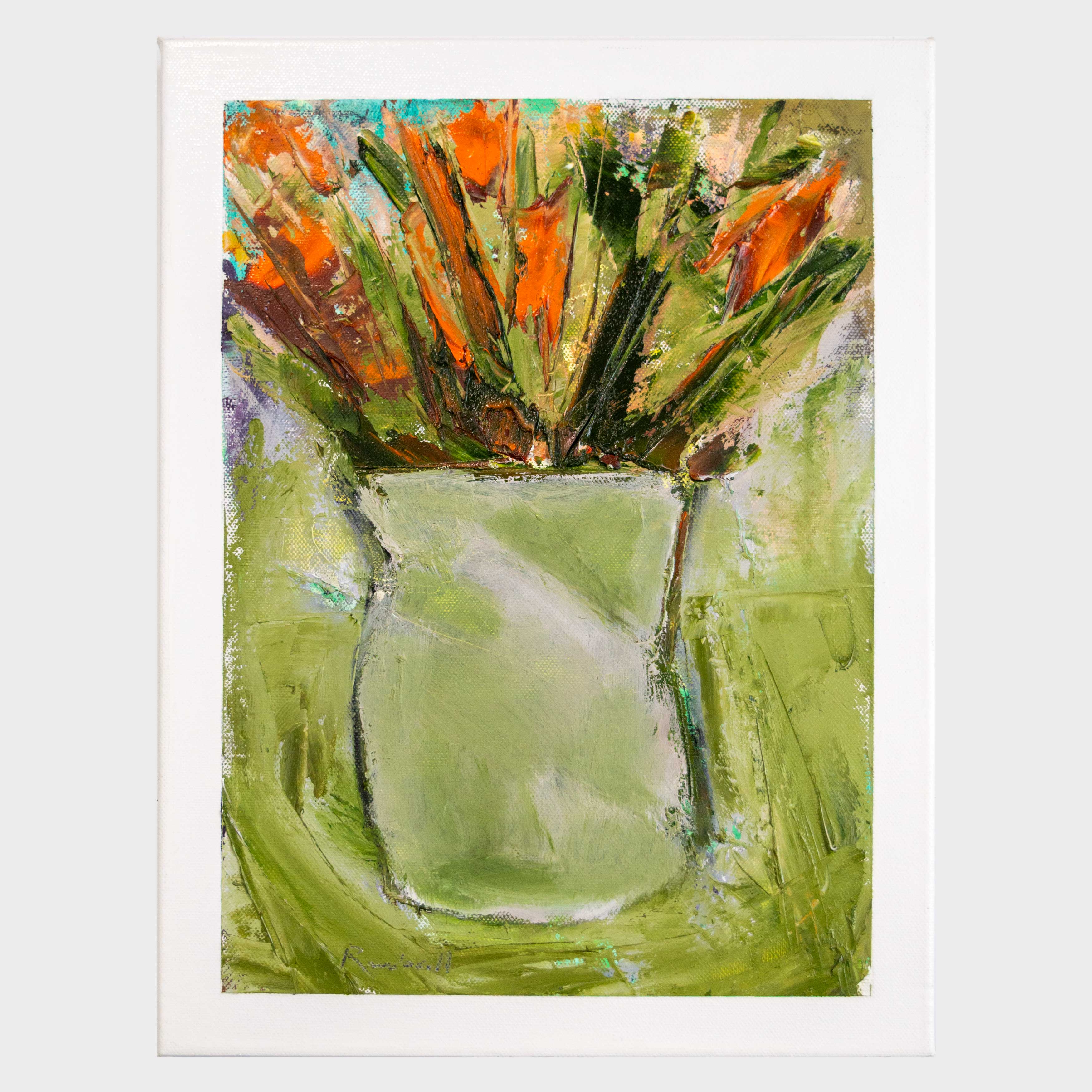 Orange Flowers in a Green Vase