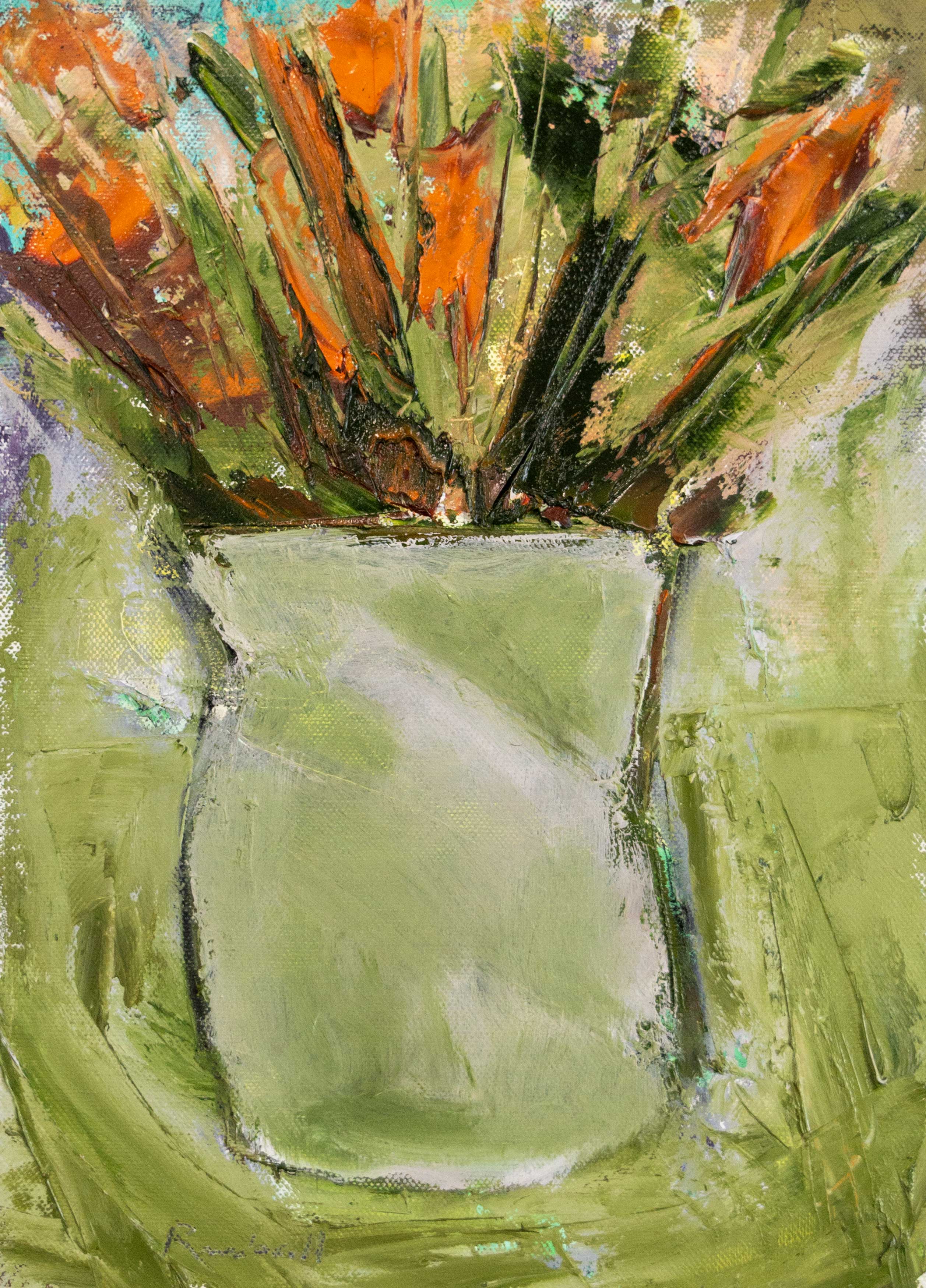 Orange Flowers in a Green Vase