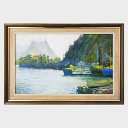 Load image into Gallery viewer, Boats at Milford Sound, early morning light

